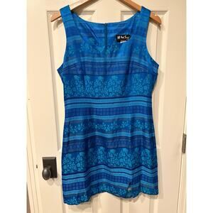 ALL THAT JAZZ Vintage 90s Blue Embroidered Mini Dress Size 12 Jacquard Satin Y2K